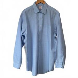 Brooks Brothers 346 Button‎ Up Dress Shirt Mens Size 17 6-7 Non-Iron Blue